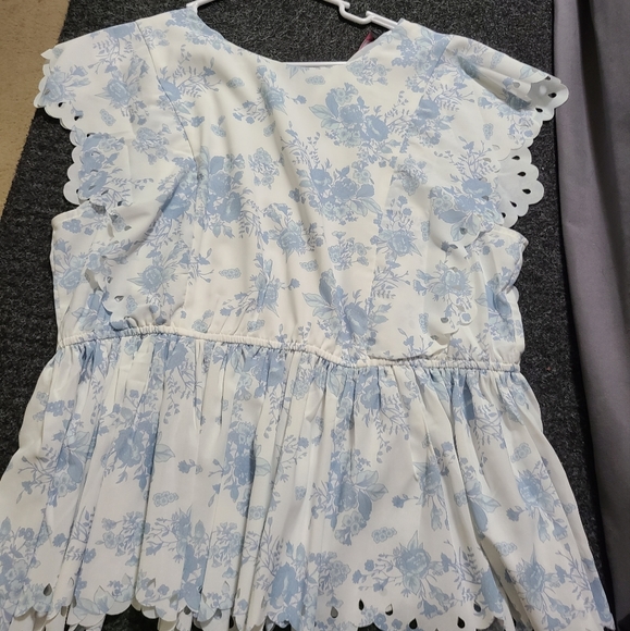 Women Summer Floral Peplum Blouse Short Cap Sleeve Hollow Out Tops - Picture 3 of 3